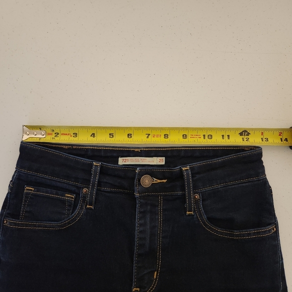 Levis 721 High Waisted Rise Skinny Jeans Stretchy Dark Wash Blue Denim size 25 - Picture 9 of 12